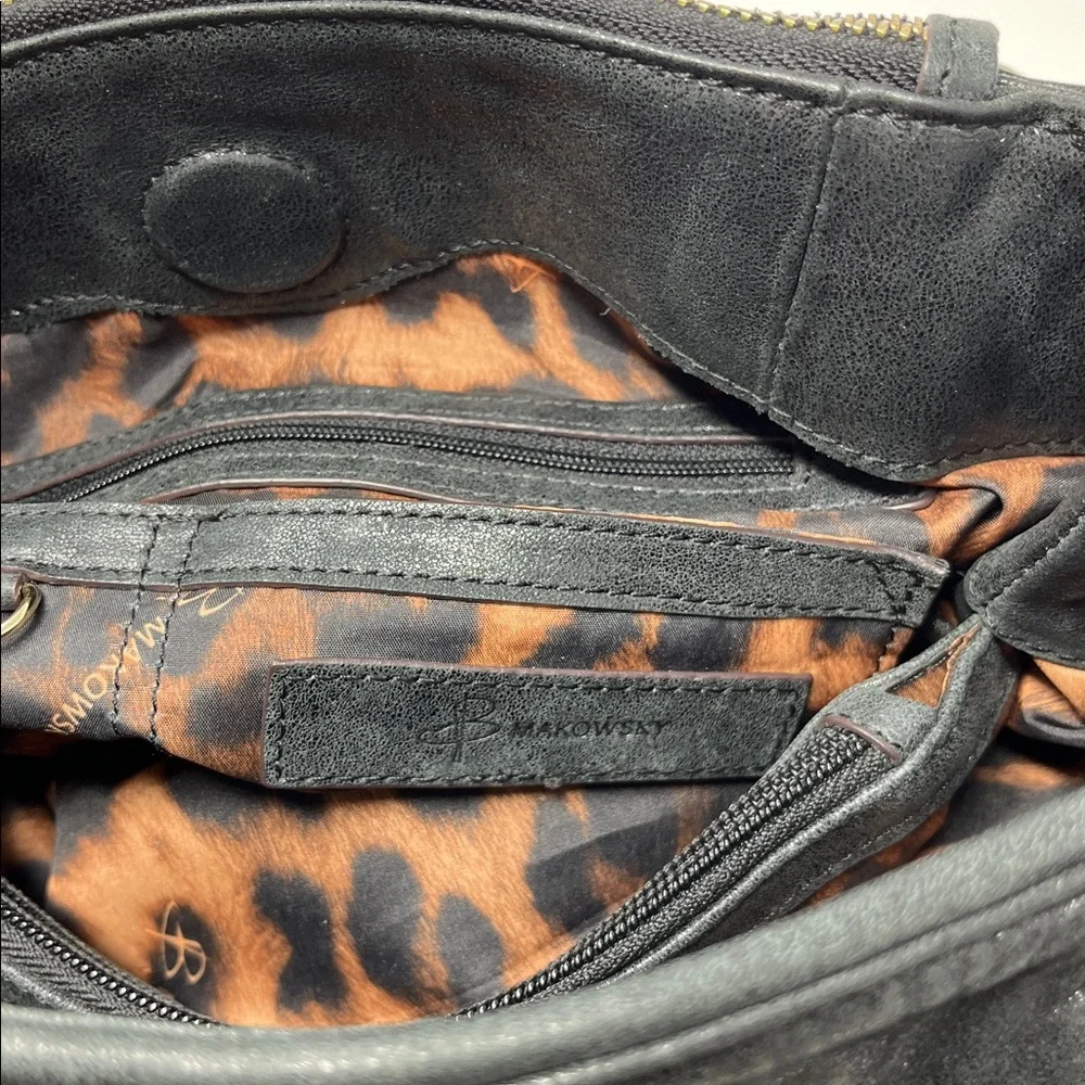 B. Makowsky Black Distressed Leather Shoulder Bag